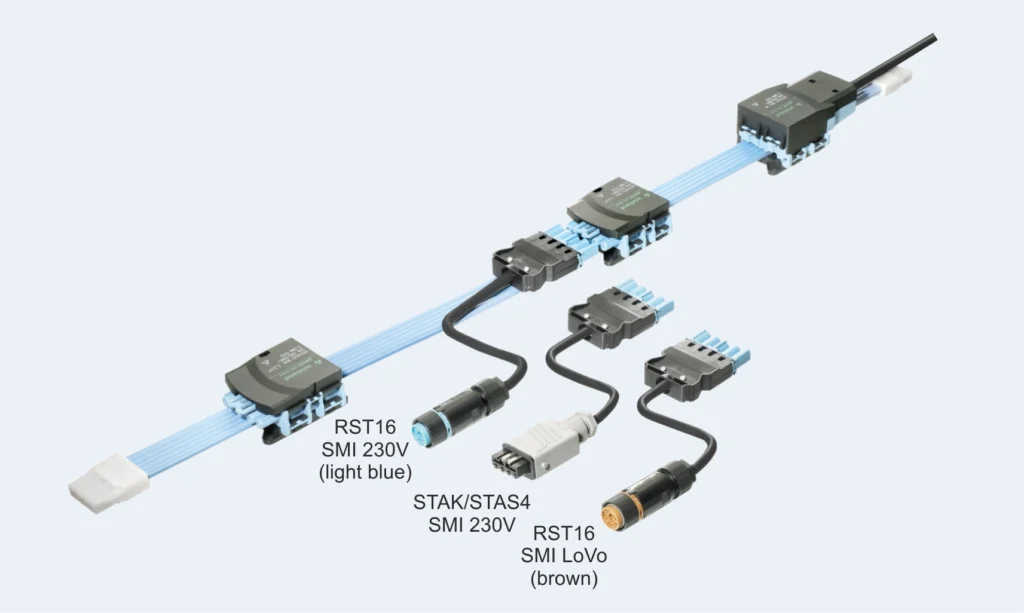 SMI flat cable system (flexible busbar) with RST16 and STAK/STAS4 connectors for SMI 230V and SMI LoVo – installation components from Wieland Electric